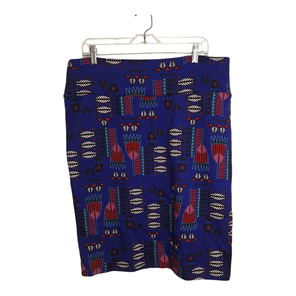 LuLaRoe Cassie Womens 3XL Pencil Skirt Short Feather‎ Aztec Tribal Print Blue